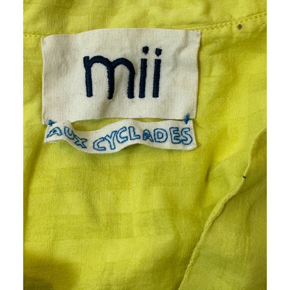 Mii Aux Cyclades Mini Dress Womens O/S Yellow Navy Woven Cotton Oversized Boho - Picture 7 of 16